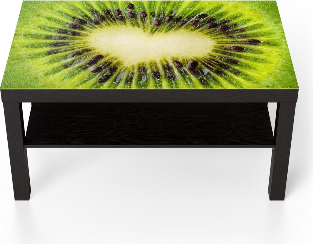 DEQORI Couchtisch 90x55 cm Schwarz 'Herzliche Kiwifrucht' Glas Beistelltisch Glastisch modern