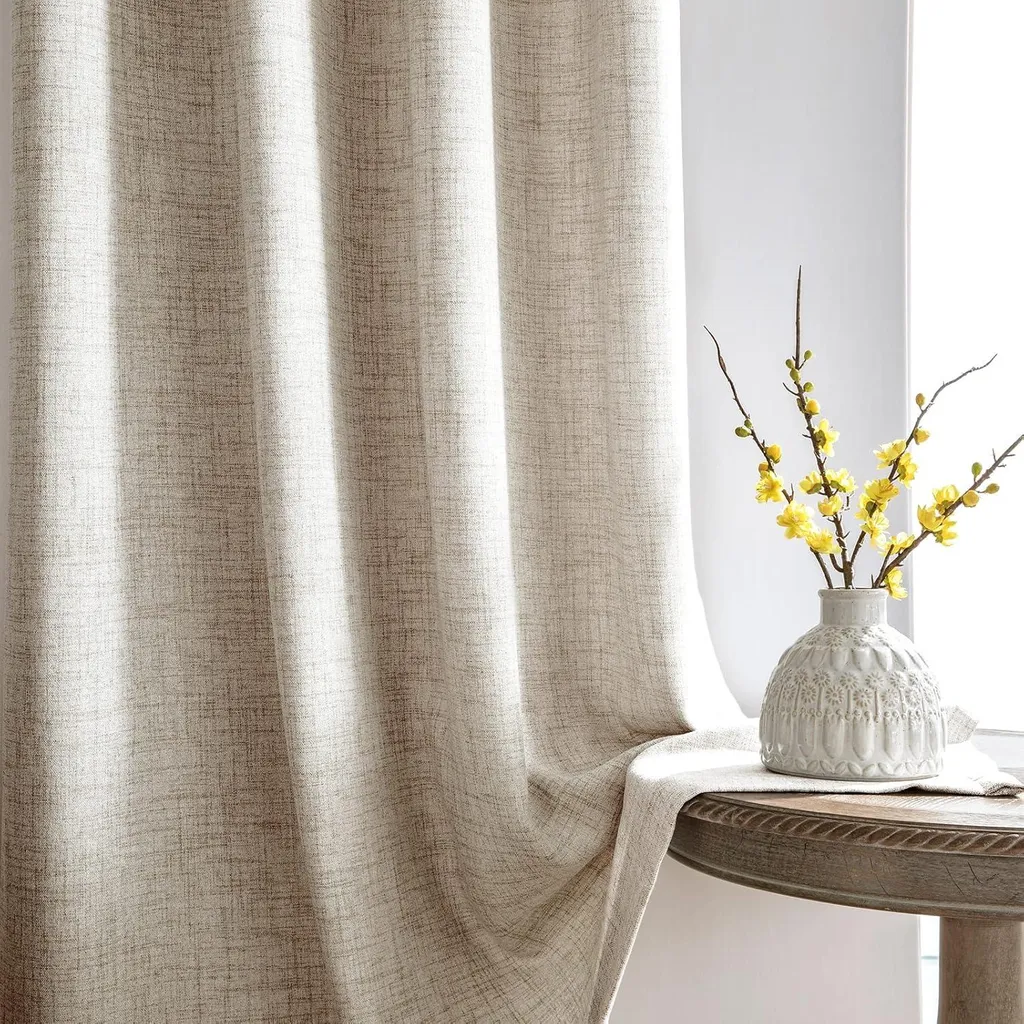 Ensemble de décoration de fenêtre plissé aspect coton naturel 140x245
