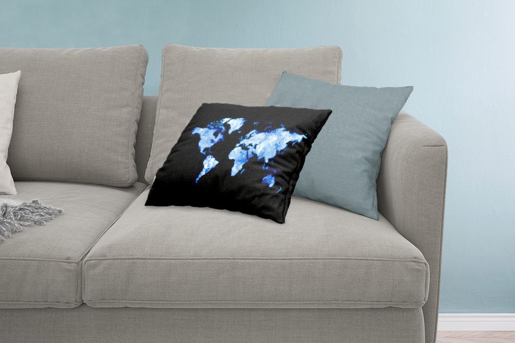 MuchoWow Zierkissen Sofakissen Wohnzimmer Dekokissen 60x40 cm Weltkarte - Aquarell - Hellblau - Kopfkissen - Polster mit Foto