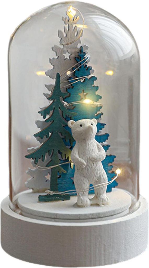 Weihnachtsfiguren in Glaskuppel, Tischdekoration, LED-Beleuchtung, Weihnachtsglocken-Ornamente für die Tischdekoration im Innen- und Außenbereich