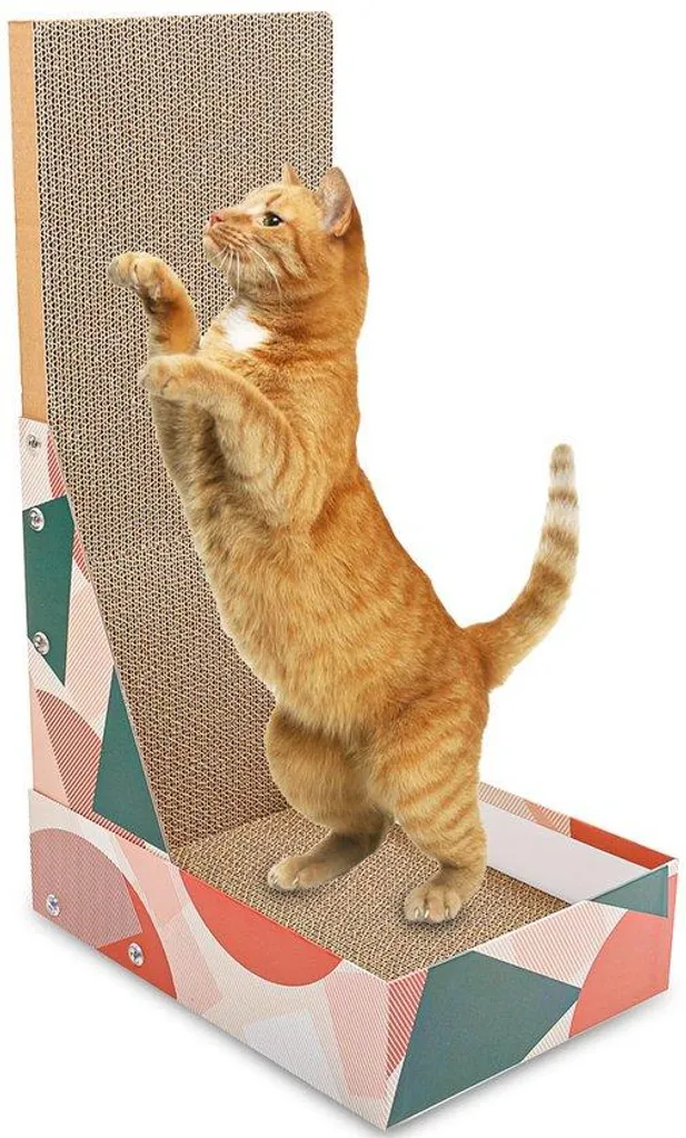 Arbre à chat en carton anti-griffures canapé gris taille moyenne