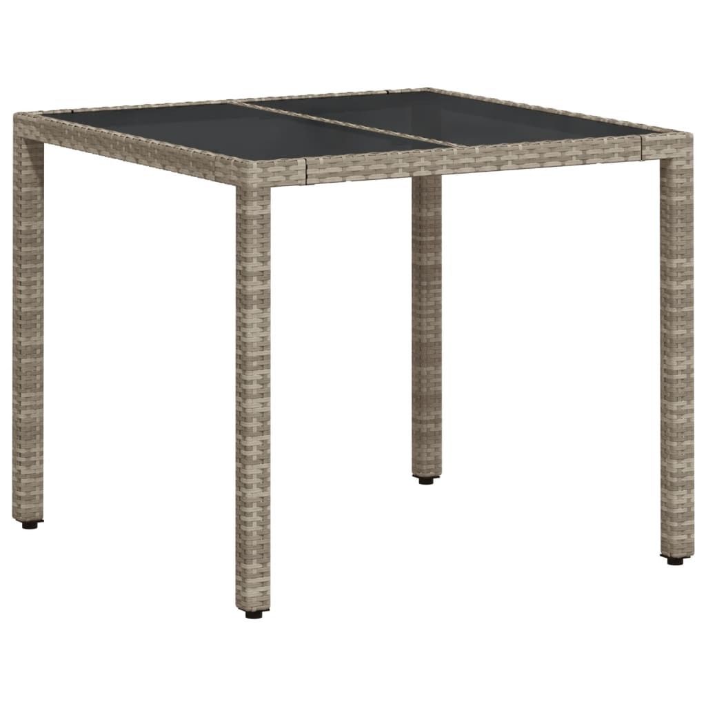 vidaXL Gartentisch mit Glasplatte Hellgrau 90x90x75 cm Poly Rattan