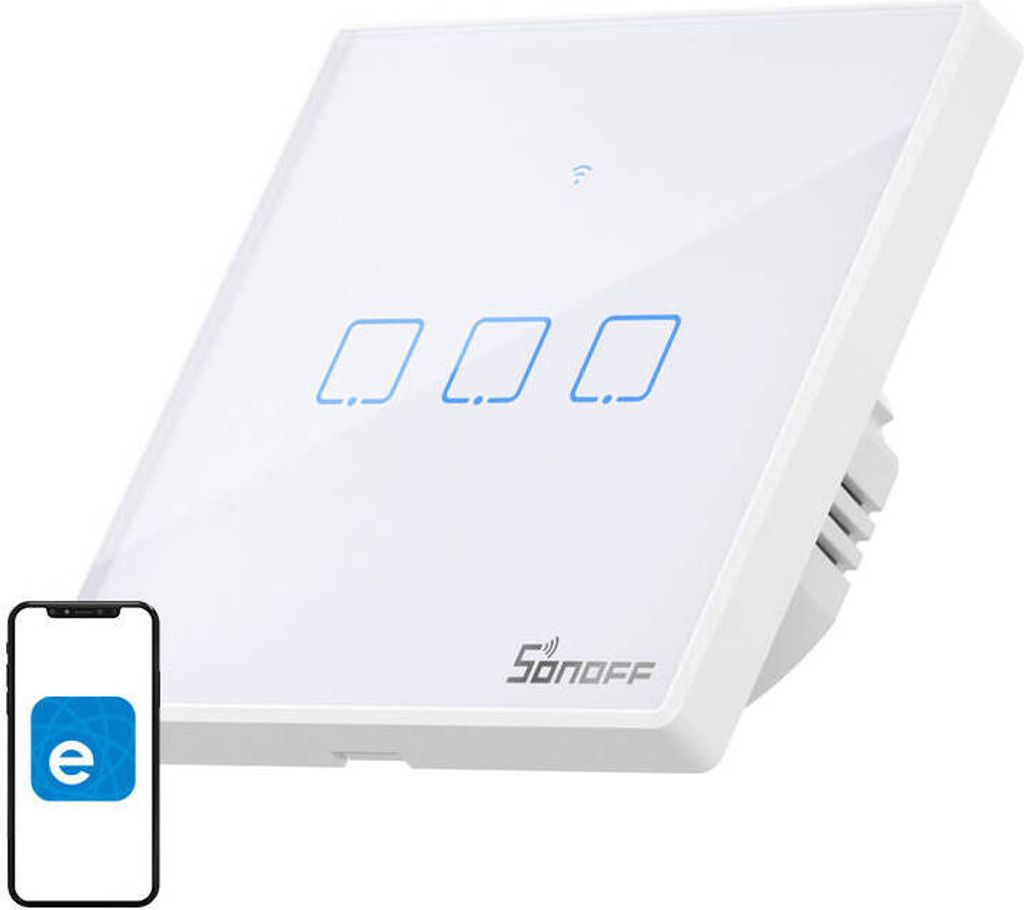 SONOFF T2EU3C-TX Wlan Wand Touch Lichtschalter, RF Wireless WiFi Wandsteuerung, 3 Kanal Schalter für Smart Home-Automatisierungslösungen (1-Wege ...