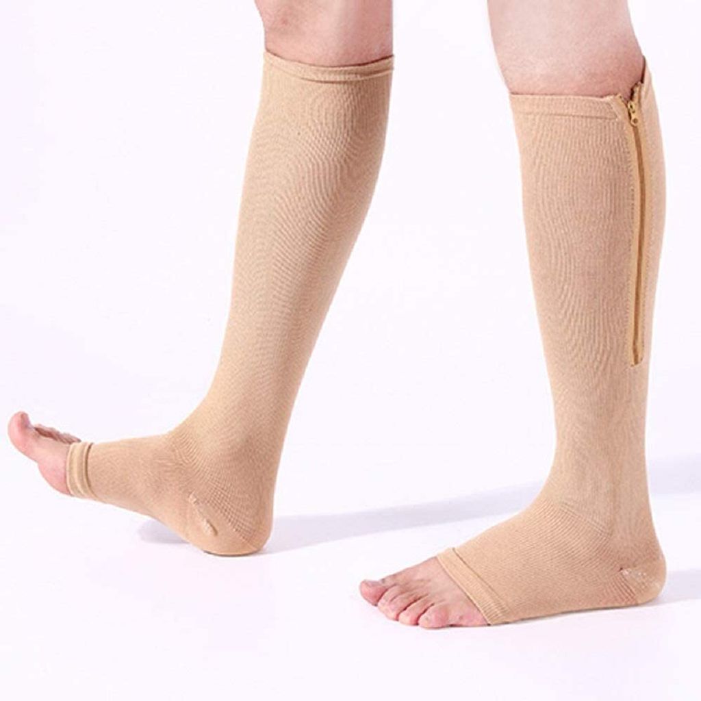 Kompressionssocken mit offener Zehenpartie in der Größe S/M, beige perfekt für Reise Flug Urlaub, für Damen und Herren, A0181