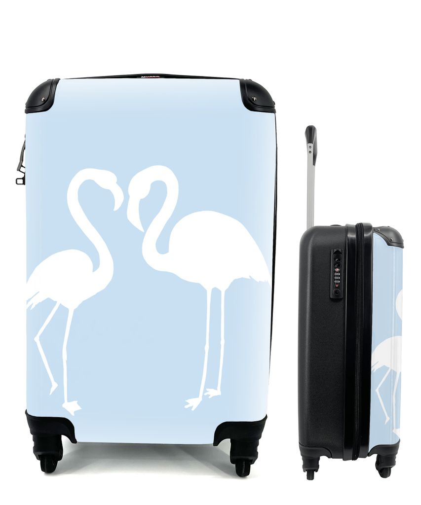 MuchoWow Koffer Handgepäck Trolley Rollkoffer Kleine Reisekoffer mit 4 Rollen - Weiß - Flamingo - Scherenschnitt - Cabin Size < 55x40x23 cm & 5...