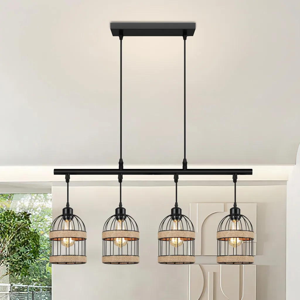 Suspension 4 lumières réglable hauteur luminaire noir métal design
