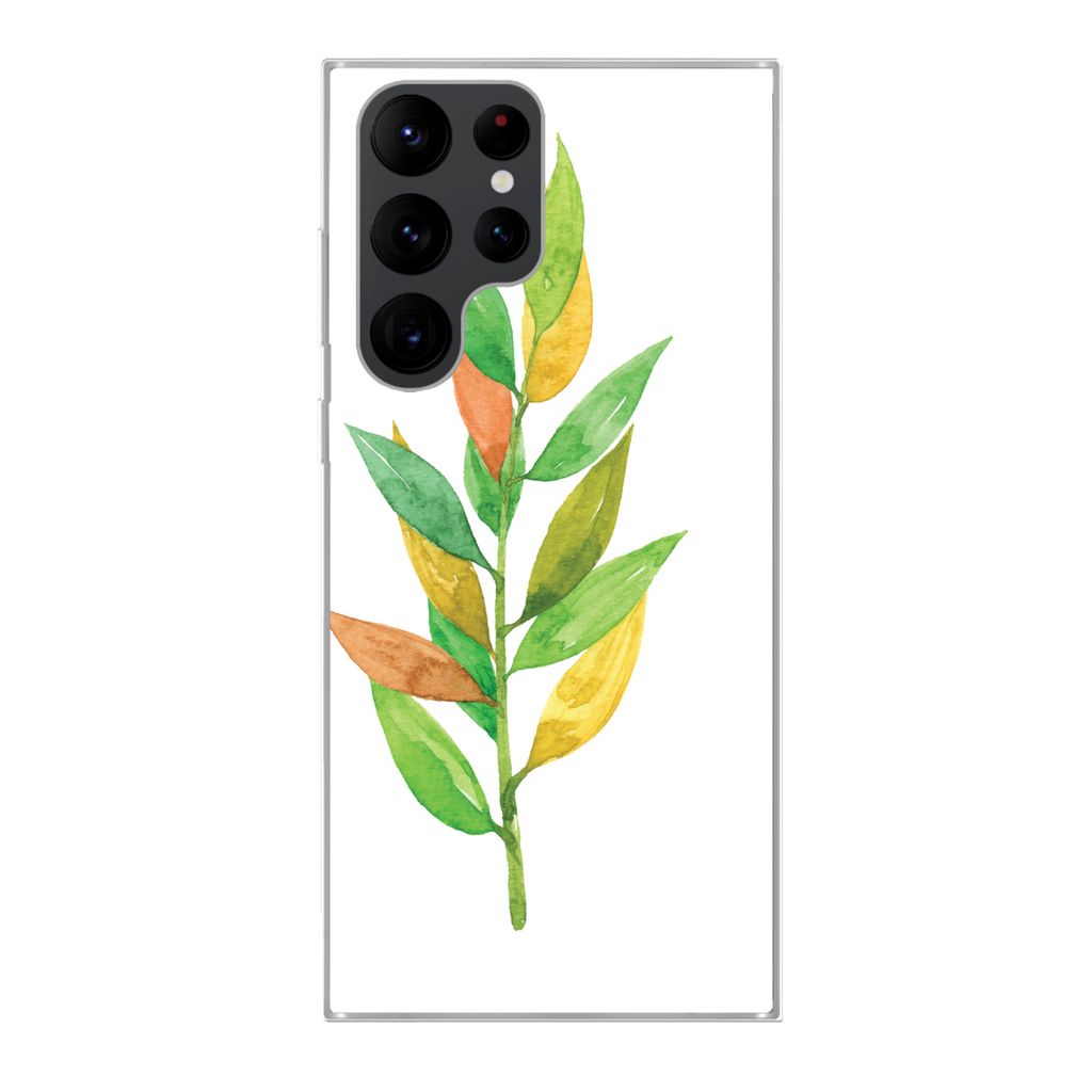 MuchoWow Handyhülle Schutzhülle Hülle für Samsung Galaxy S22 Ultra Aquarelle - Blätter - Pflanzen Silikon Softcase Handy Hülle - Abbildung