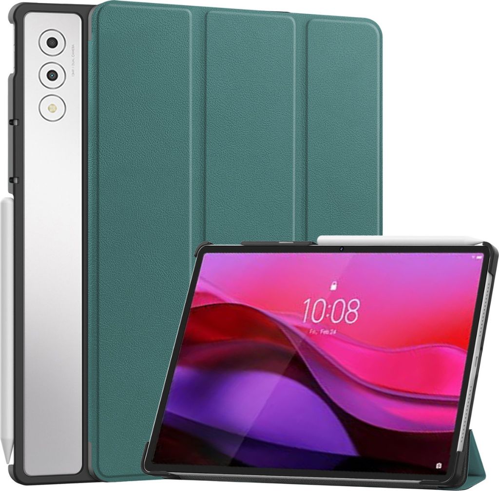 Case2go - Hülle kompatibel mit Lenovo Yoga Tab Plus (2025) - 12.7 Zoll - Mit AutoWake-Funktion - Kunstleder Tablet Case Schutzhülle - Dunkelgrün