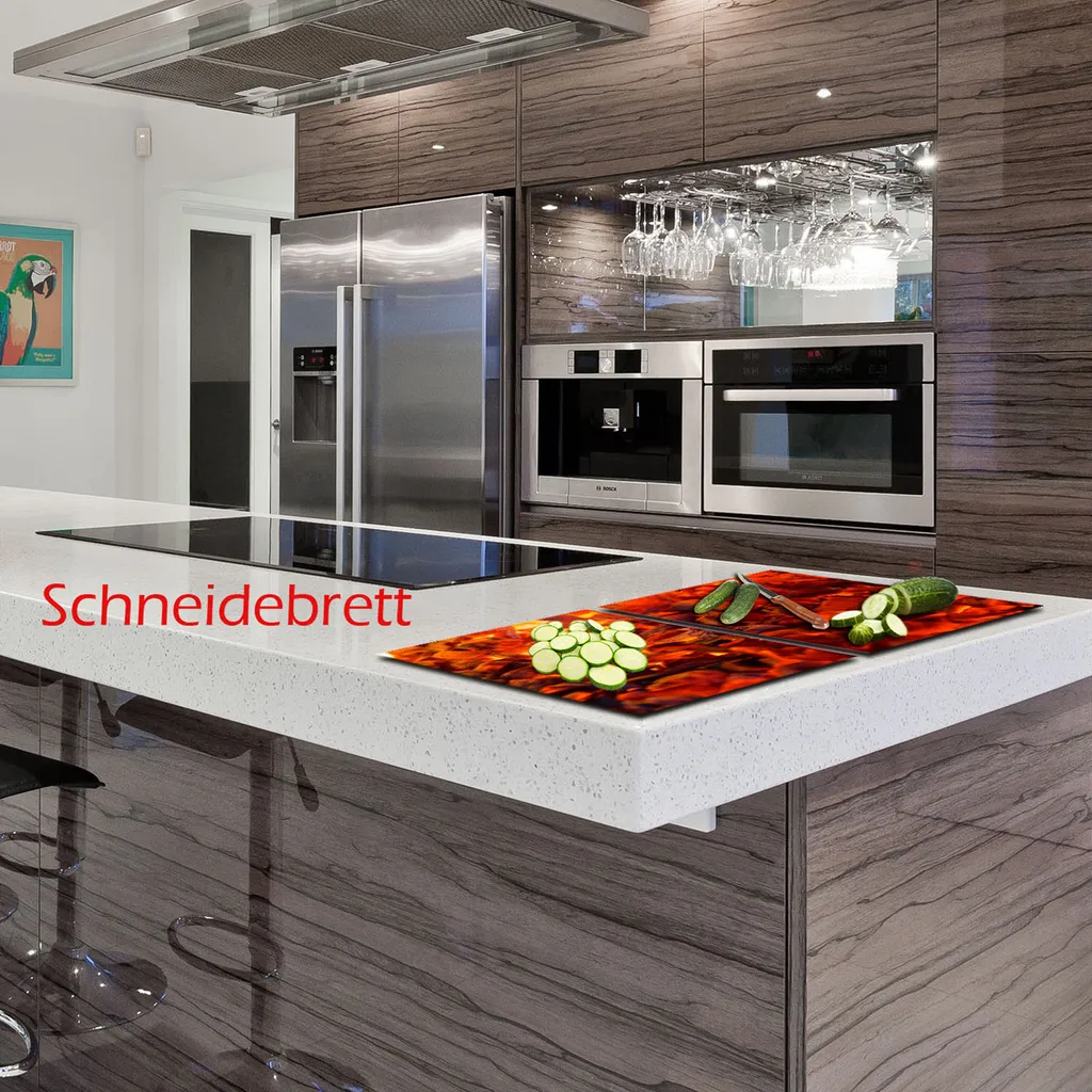 Copri Piano Cottura TMK In Vetro Temperato – 2 Pezzi 40x52 Cm – Protezione Paraspruzzi Decorativo – Motivo Fiori Rossi
