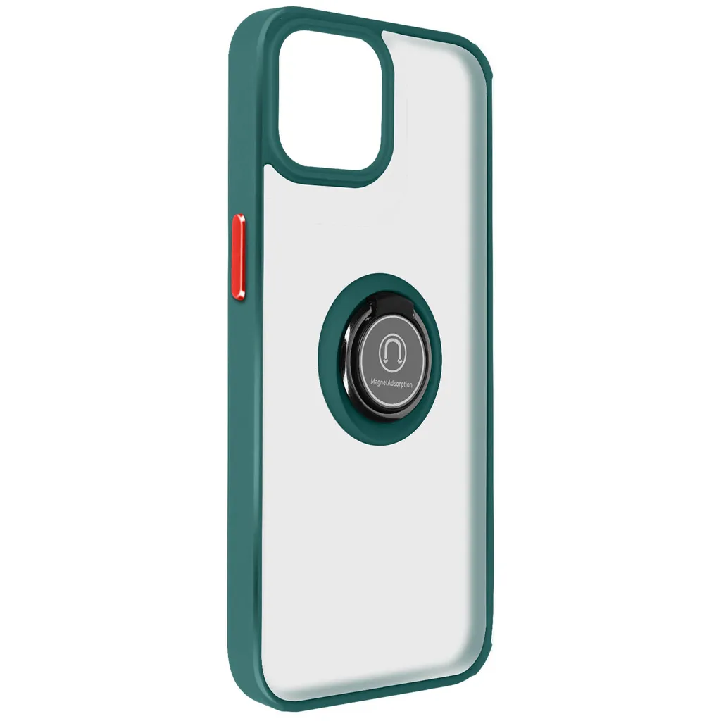 Custodia ibrida per cellulare con supporto ad anello per Apple iPhone 15 Plus - Verde scuro - 2