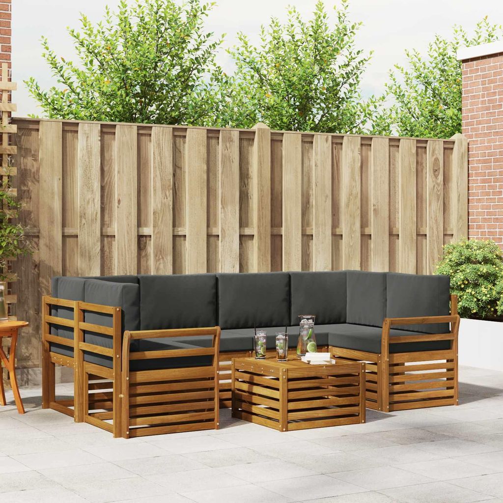"SALE 2026"Sofagarnitur - CLORIS - Balkonmöbe/Sitzgruppe - 7 pcs - Moderne Design - Natur und Anthrazit Massivholz Akazie - Gartensofas NeuMöbel5...