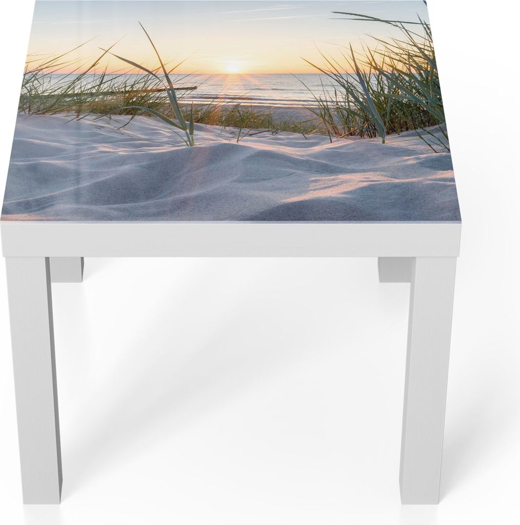 DEQORI Couchtisch 55x55 cm Weiß 'Ostsee Sonnenuntergang' Glas Beistelltisch