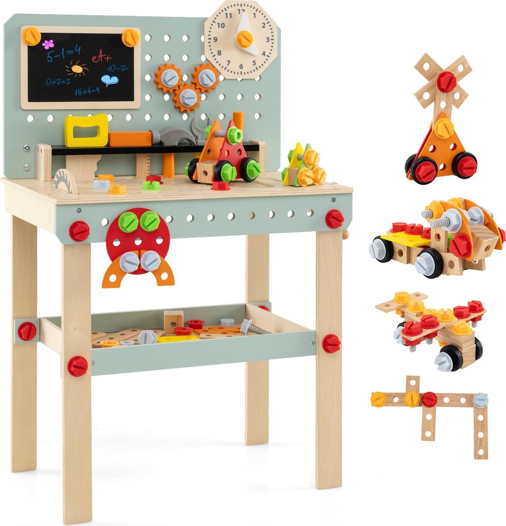 COSTWAY Werkbank Kinder Holz, Werkzeugbank mit Tafel & Produktbild 