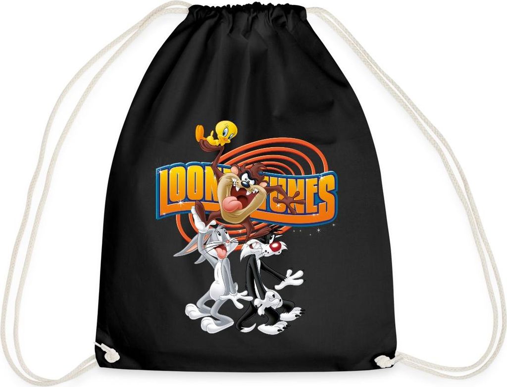 Spreadshirt Looney Tunes Bugs Bunny, Taz, Sylvester & Tweety Turnbeutel, One size, Schwarz