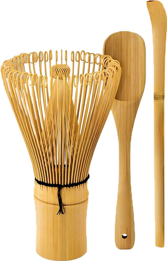 Matcha-Schneebesen-Set – Matcha-Schneebesen, traditioneller Löffel, Teelöffel. Handgefertigt aus natürlichem Bambus