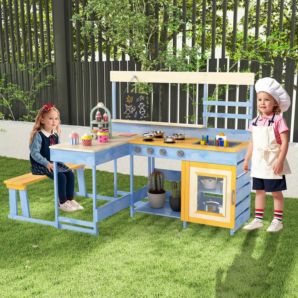 Cuisine Enfant COSTWAY-3+ Ans-Sons et Lumières-Accessoires Inclus-Espace de Rangement-Centre de