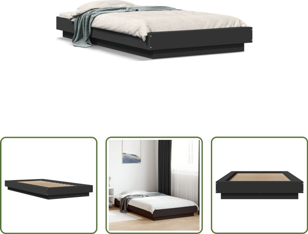 The Living Store Bettgestell Schwarz 100x200 cm Holzwerkstoff