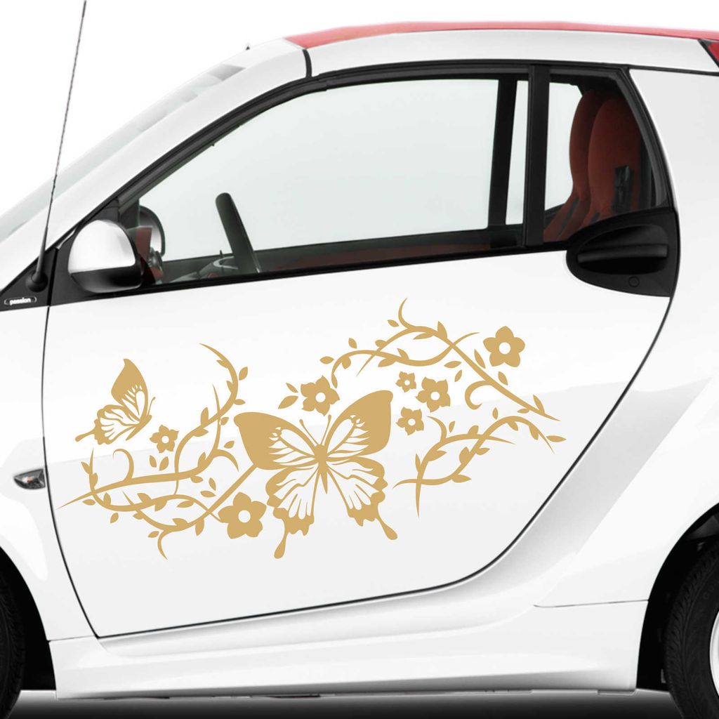 Aufkleber - 2 Stk. Autoaufkleber Butterfly Rankelement je 50cm X 22cm gold - Tuning Carystyling Heckscheibe Auto