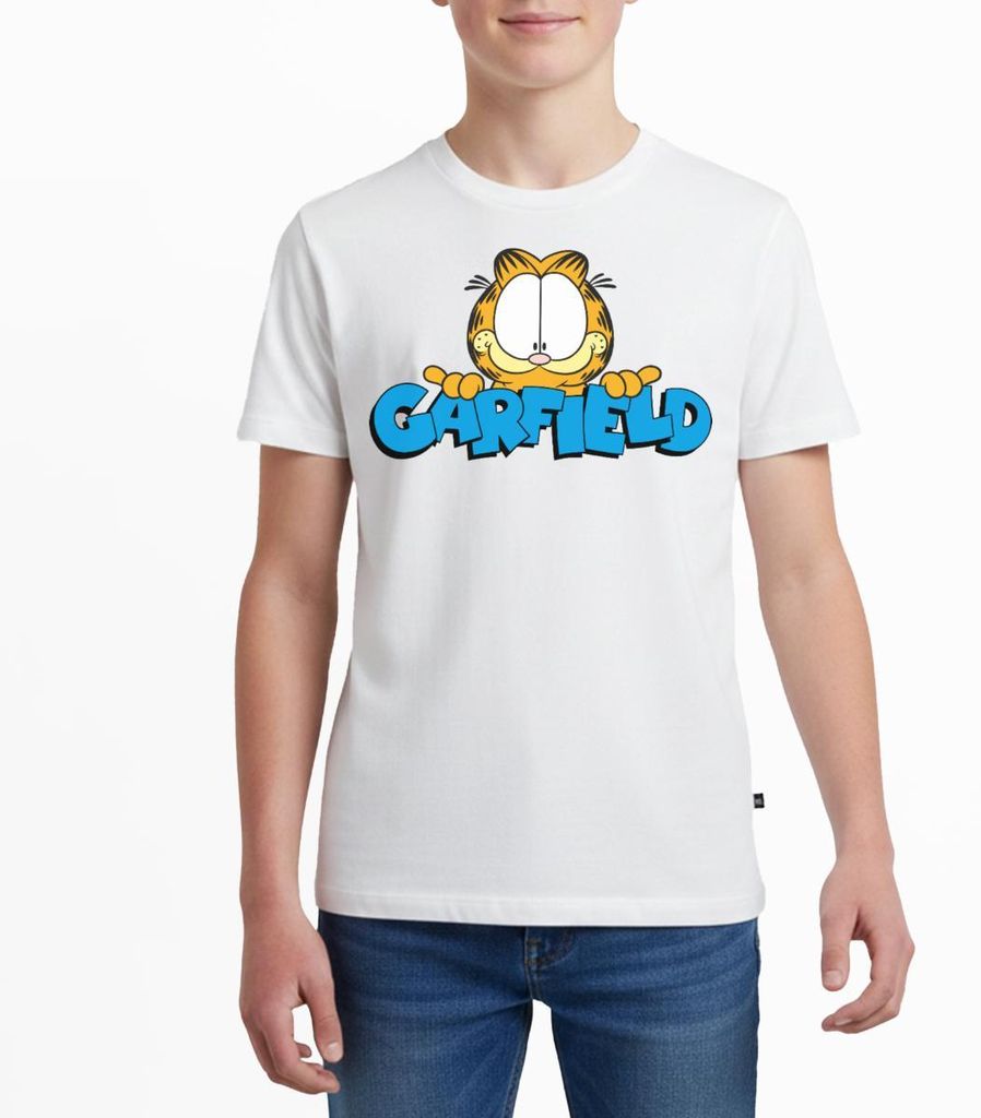 Spreadshirt Garfield Gesicht Logo Teenager Premium T-Shirt, 146/152 (10 Jahre), Weiß