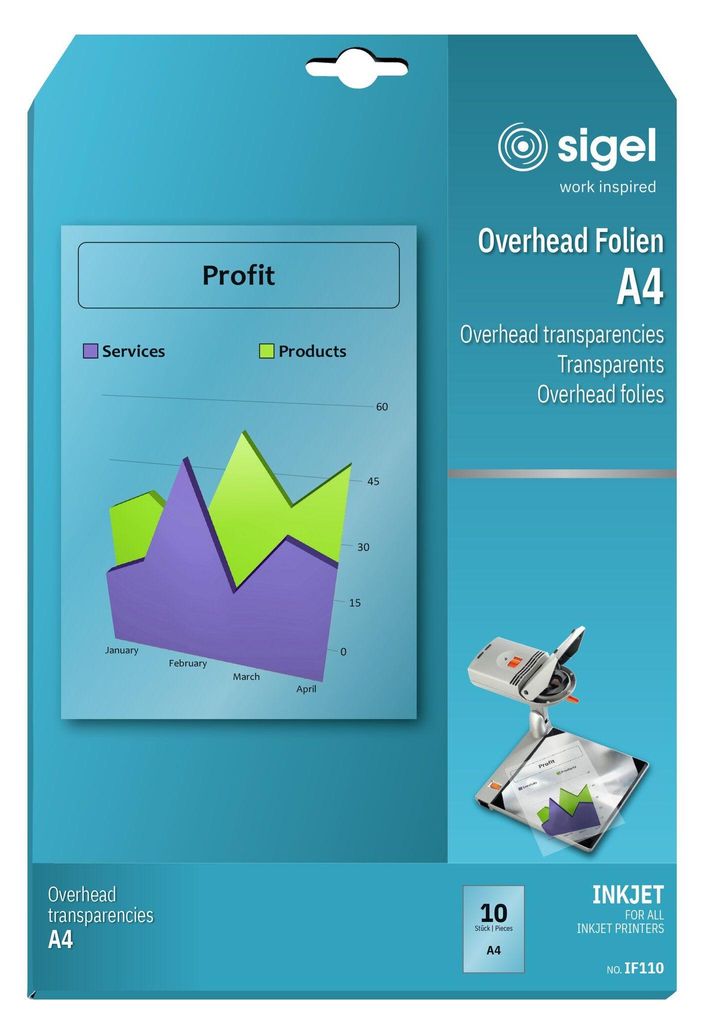SIGEL IF110 InkJet Overhead-Folien, transparent, 100 μm, A4, 10 Blatt