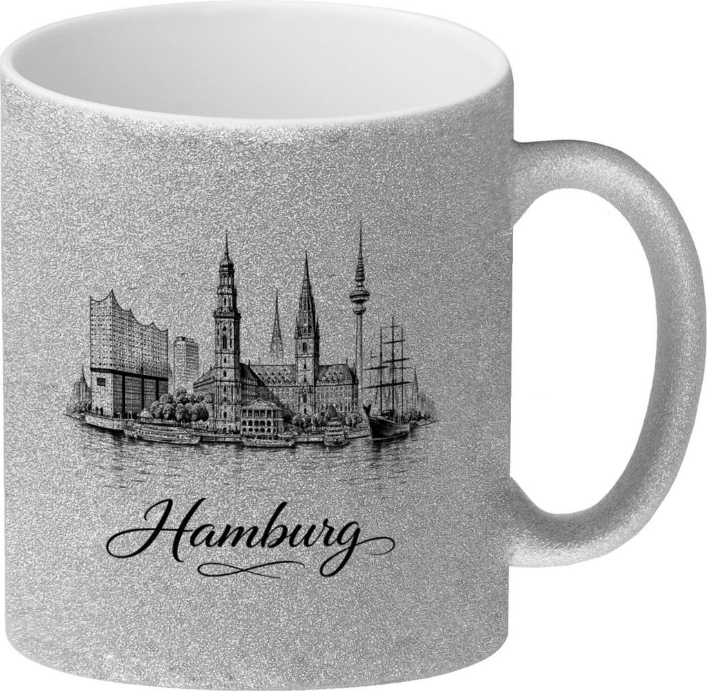 Skyline Hamburg Stadtsilhouette Glitzer-Kaffeebecher