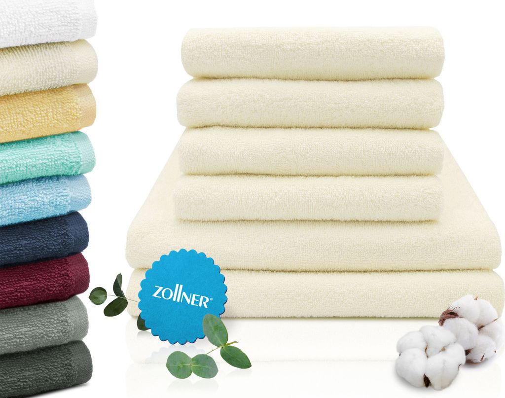 6-tlg. Handtuchset - 4 Handtücher, 2 Duschtücher, 100% Baumwolle, creme