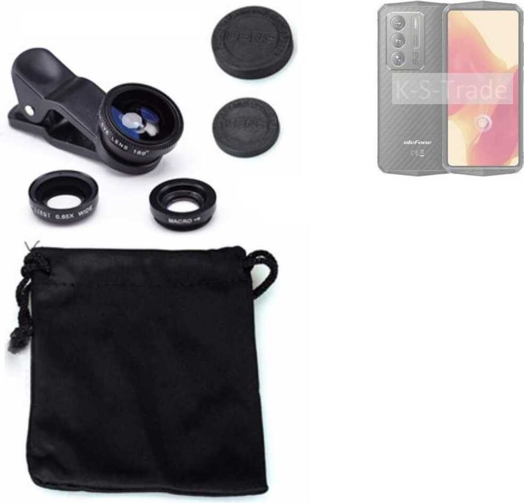 K-S-Trade Smartphone Kamera Linsen Set Kompatibel mit Ulefone Armor 23 Ultra 3in1 Clip-On Kamera Adapter Macro Weitwinkel FishEye Fischauge Objektiv