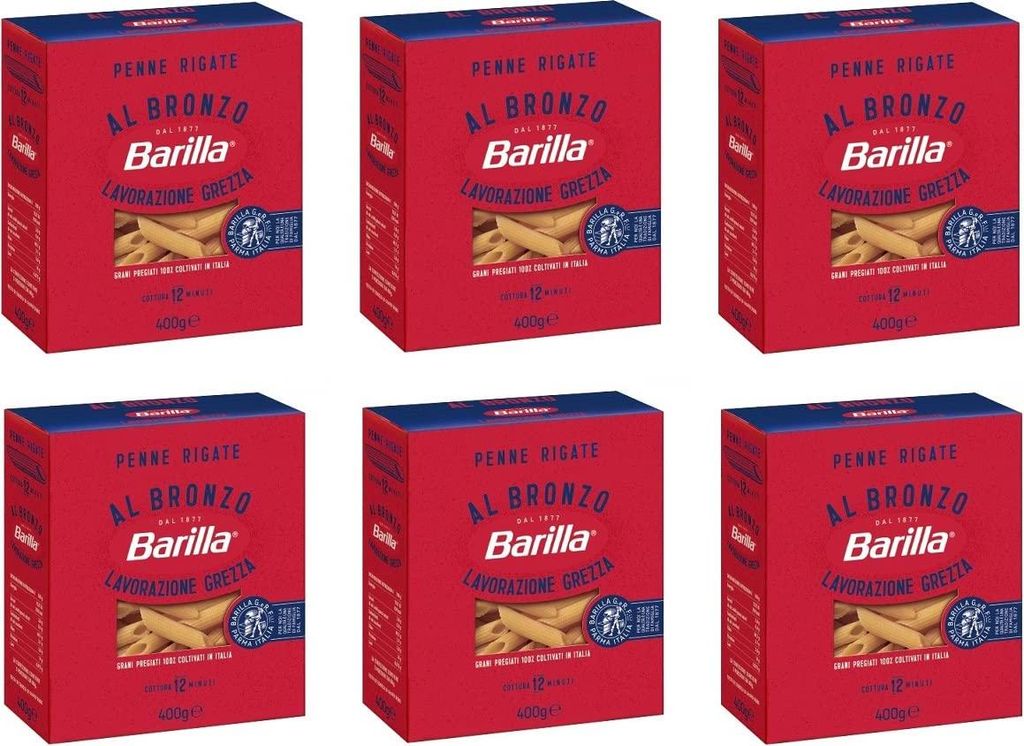 6x Barilla Penne Rigate al Bronzo Bronze Gezogene Pasta 400g Rohe Verarbeitungsmethode