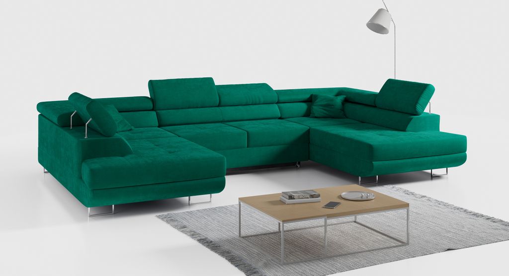 Ecksofa, Wohnzimmer U Couch, Polstersofa mit Bettkasten - GUSTAW-U - Grün