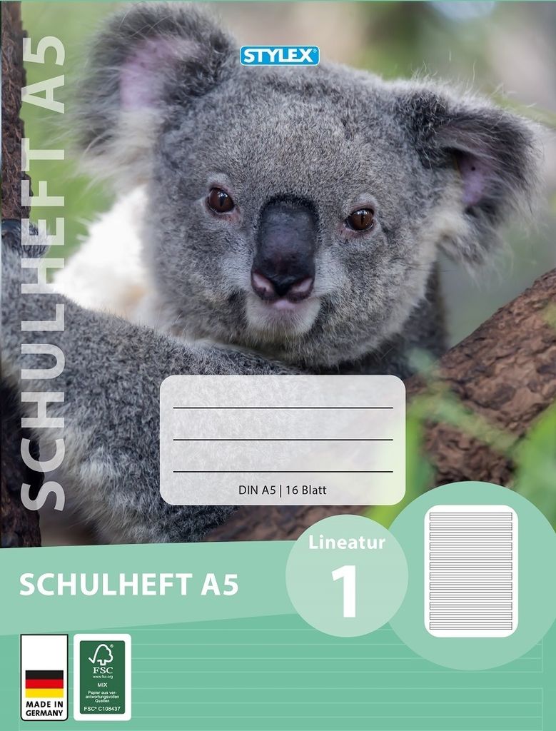 Stylex 29701 Schulheft, Lineatur 1, DIN A5, 16 Blatt