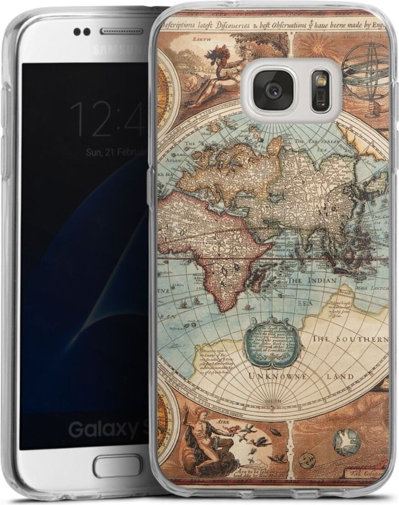 DeinDesign Handyhülle für Samsung Galaxy S7 Silikon Hülle Case Smartphone Schutzhülle Landkarte Vintage Weltkarte