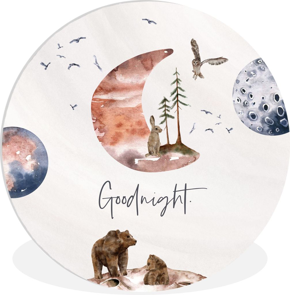 MuchoWow Rundes Wandbild - Runde Bilder Zitate - Gute Nacht - Sprichwörter - Kinder - Jungen - Mädchen - Kind Ø 30 cm Kreis Wanddekoration Kun...