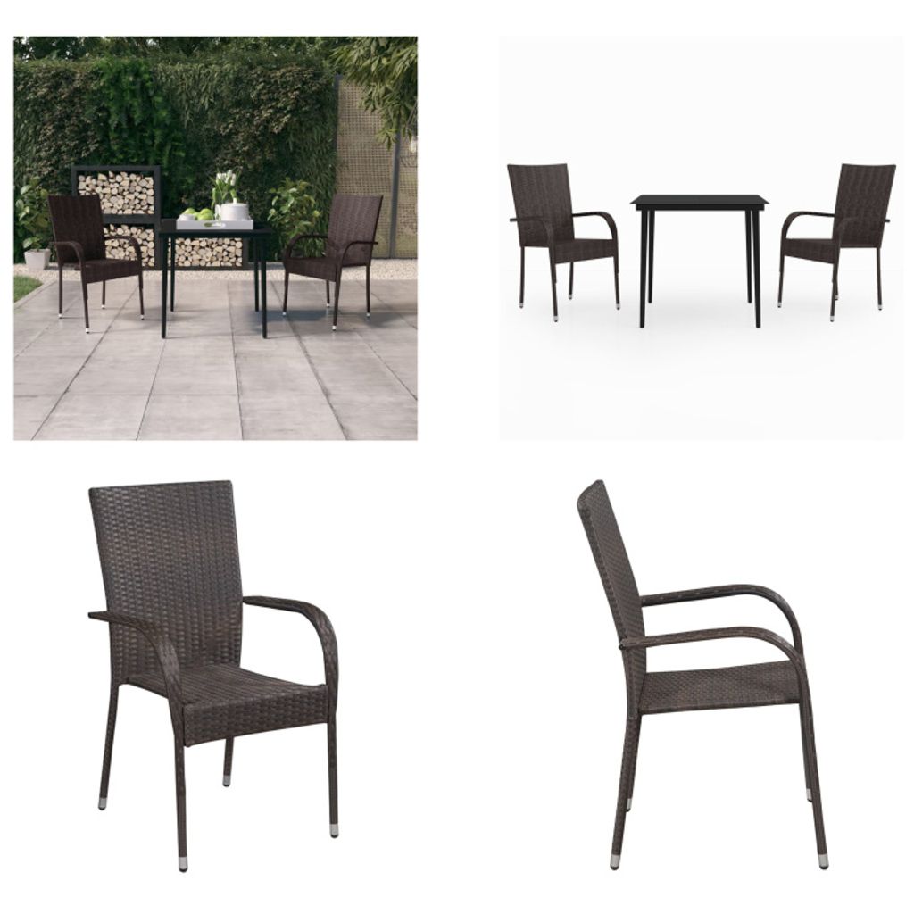 vidaXL 3 tlg. Garten Essgruppe Braun und Schwarz - Garten Essgruppe - Garten Essgruppen - Gartenmöbel Set - Garten Möbelset
