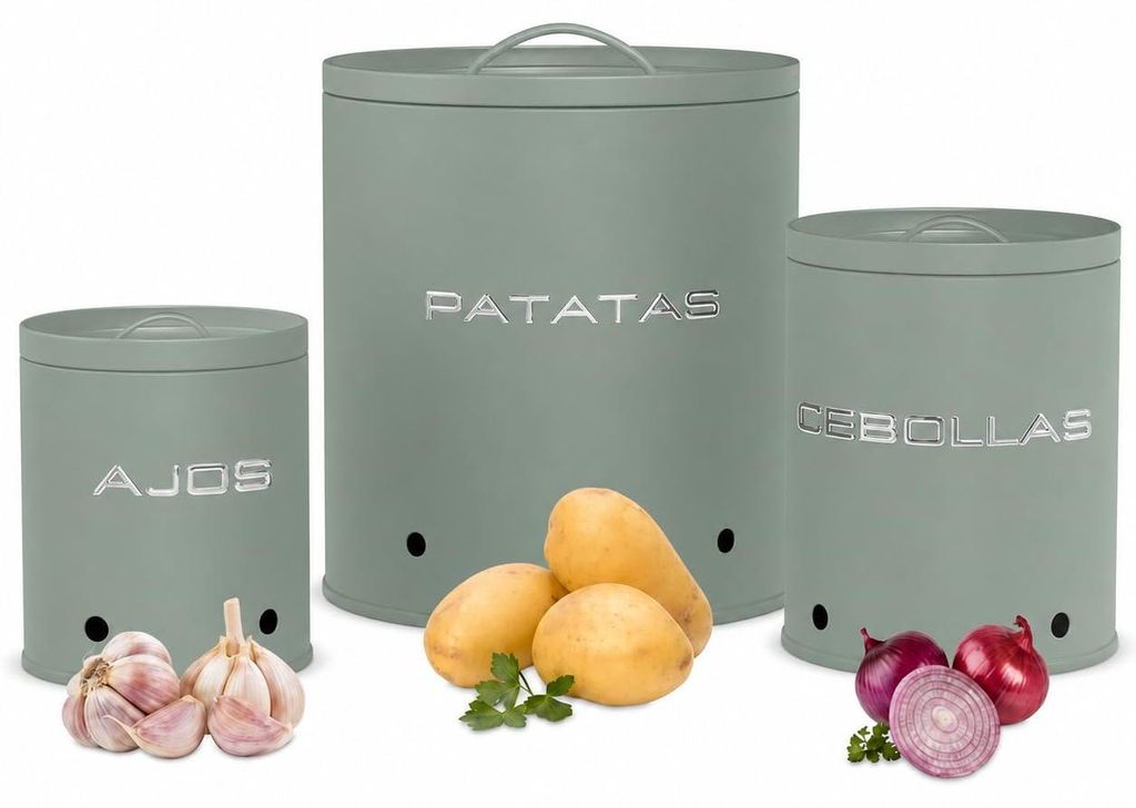 KOOK TIME Aardappel- en uienbus, set van 3, metaal, rond, Productafbeelding 
