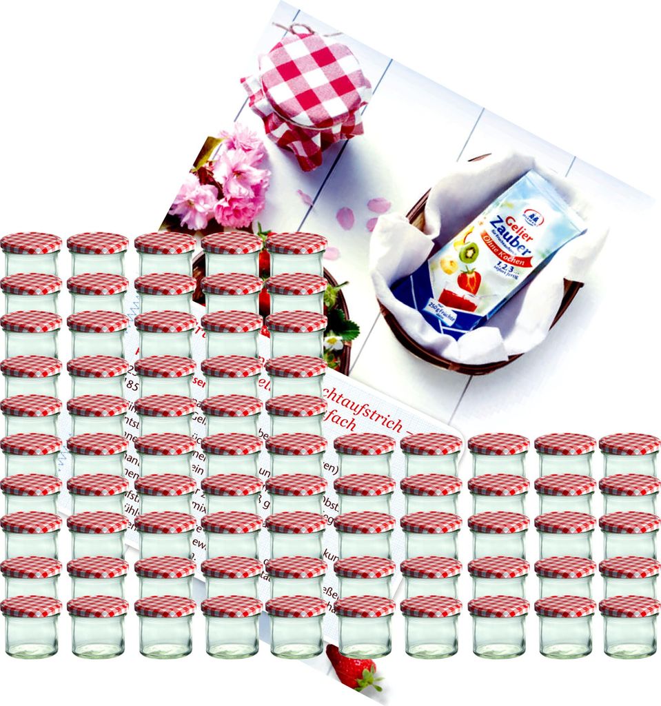 lot de 75 bocaux en verre 125 ml To 66 à couvercle rouge à Image du produit 