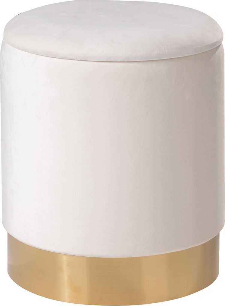 Hocker - Beige - Goldgelb - Ø 36 cm - Samtbezug - mit Produktbild 