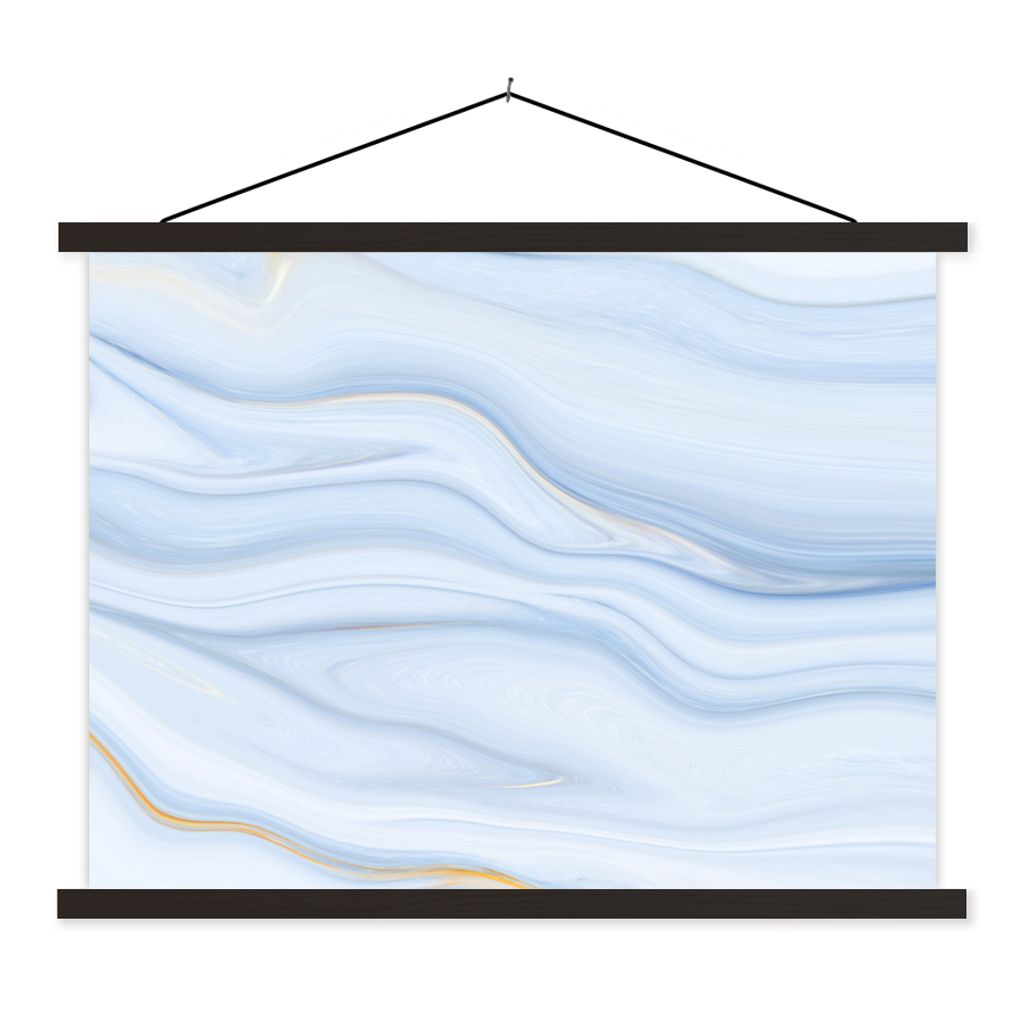 MuchoWow Textilposter Marmor - Welle - Blau - Muster - Marmoroptik - Pastell 60x45 cm mit schwarzem Rahmen - Poster Schlafzimmer