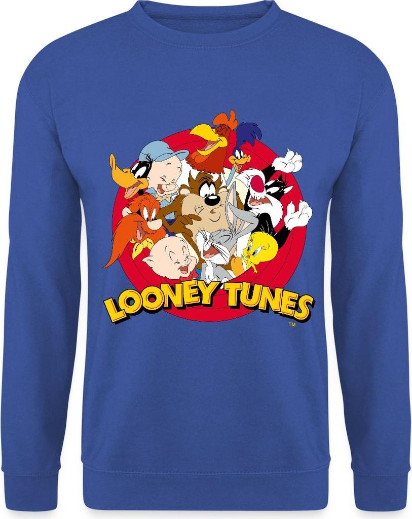 Spreadshirt Looney Tunes Bugs Bunny Logo Gruppenbild Uni Pullover, M, Royalblau