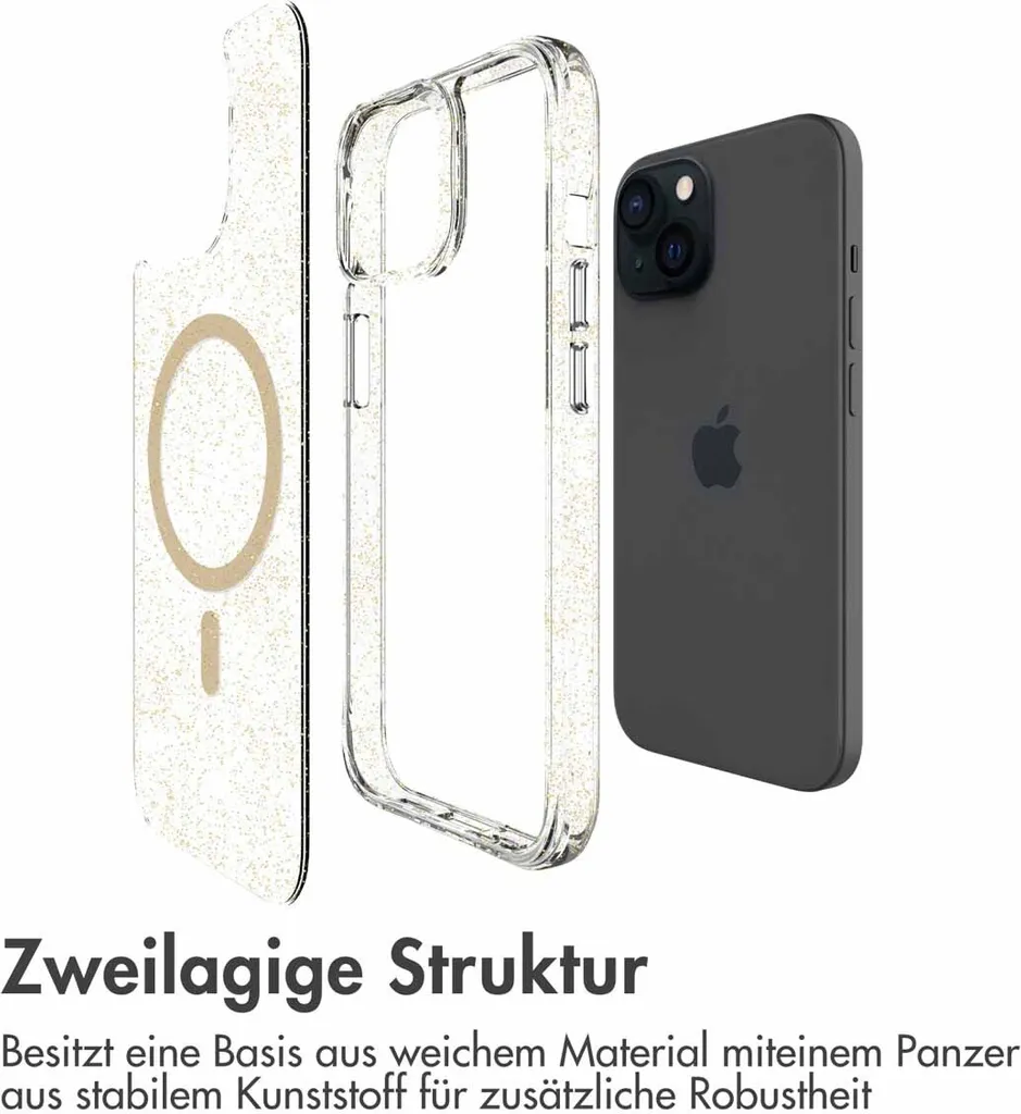 Custodia iPhone 15 MagSafe imoshion Glitter Oro - Trasparente e Robusta - 4