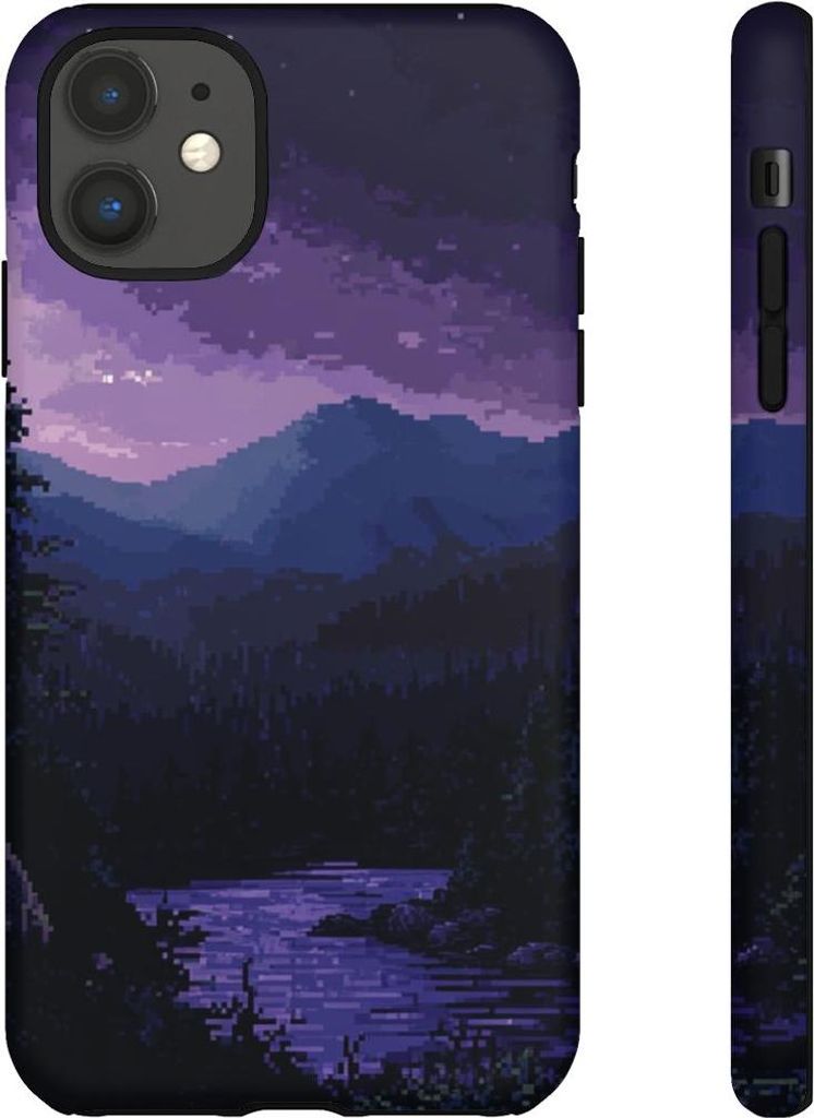 Pixel-Art-Nachtlandschaft mit Mond und Fluss – Hülle Kompatibel mit iPhone 11