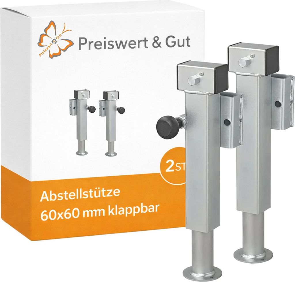 Abstellstützen Anhänger 410-655 mm klappbar höhenverstellbar mit Kurbelmechanik Tragkraft 1300 kg je Stütze SF60 D85 SW19 2 Stück
