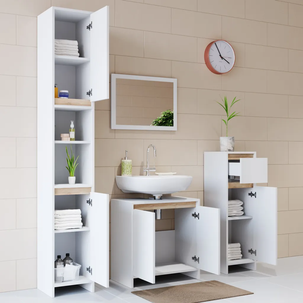 Vicco Mobile bagno alto Emma, 30 x 190 cm, Bianco/Sonoma - 4