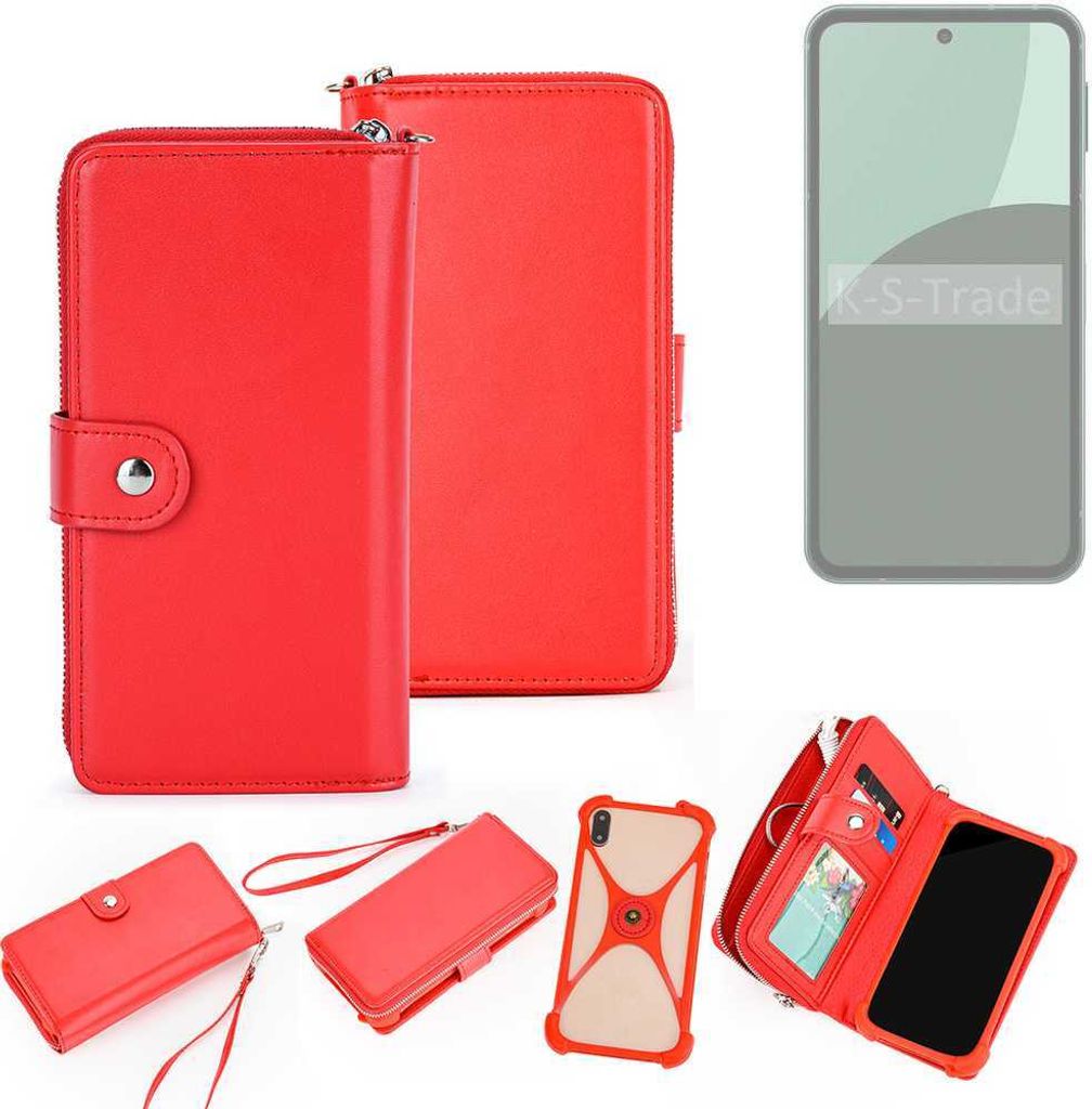 K-S-Trade 2in1 Schutzhülle Portemonnee Handyhülle mit Bumper kompatibel mit Sharp Aquos Sense9 Hülle Case Etui Geldbörse Smartphone rot (1x)