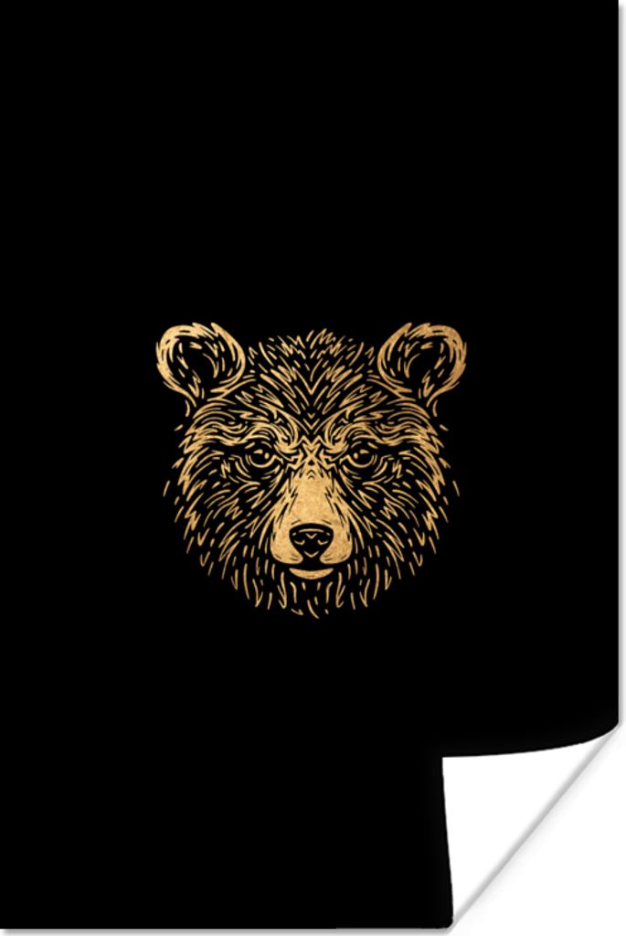 MuchoWow Poster Gold - Tier - Bild - Grizzlybär 40x60 cm - Plakate für die Wand - Poster Babyzimmer
