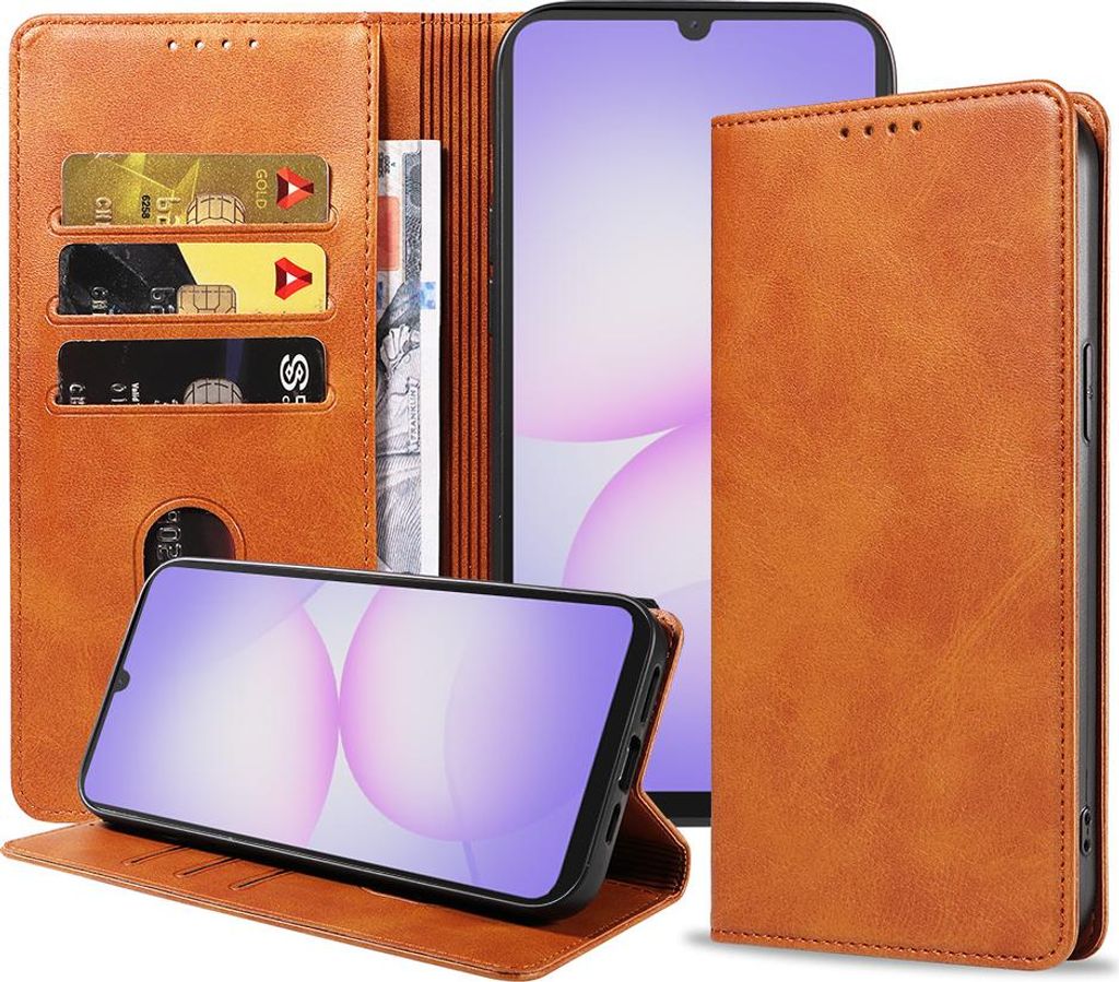 Geeignet für Samsung Galaxy A07 Handytasche Kunstleder mit Magnetverschluss und Kartenhalter Bookcase mit Klappe - Wallet Case mit Kartenfach - Br...