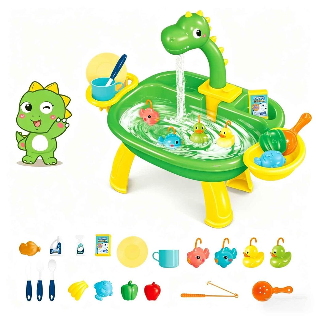 Zimilo Kinder Wasserspiel Spüle mit Wasserpumpe, Automatischer Wasserkreislauf, 180° Wasserhahn, Großes Becken, Zubehör Set Lernspielzeug, Grün
