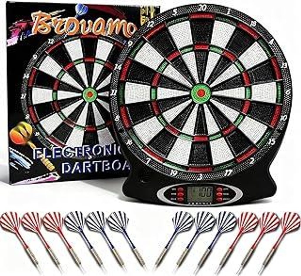 Dartscheibe Elektronisch, Elektronische Dartscheibe mit 12 Dartpfeile & 30 Ersatzspitzen, E Dartscheibe mit Stimme & LCD-Display, Dart Scheibe Batt...