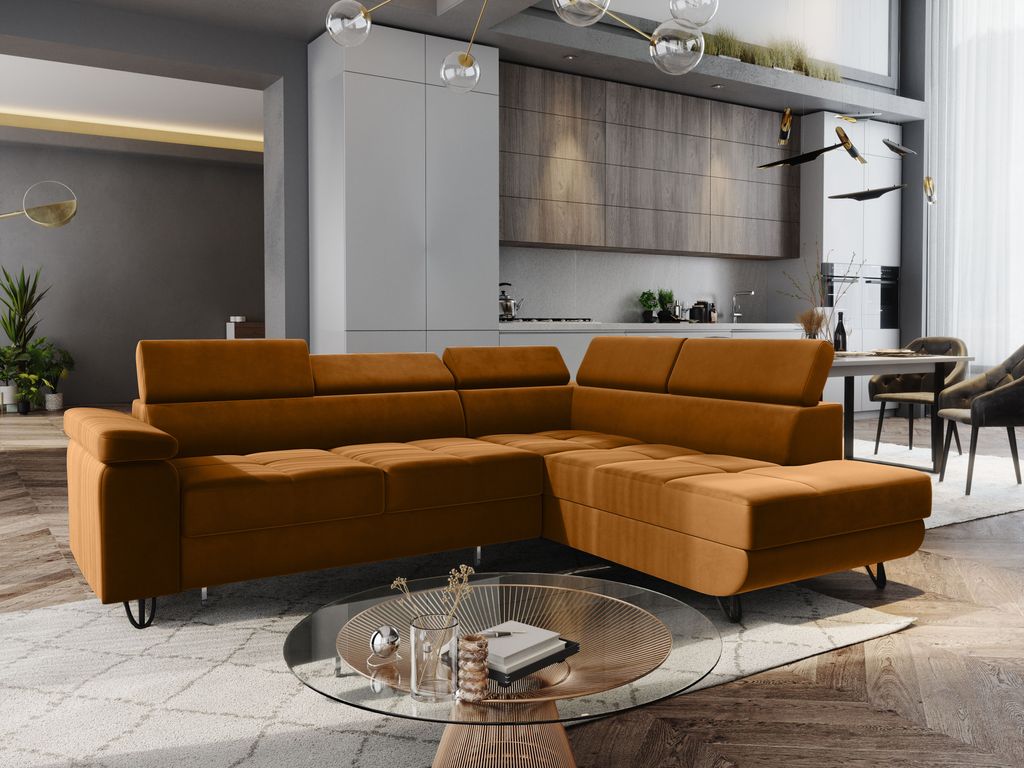 FURMEB24 ECKSOFA CAPRI mit schlaffunktion rechts 249x184 cm SENFGELB viva