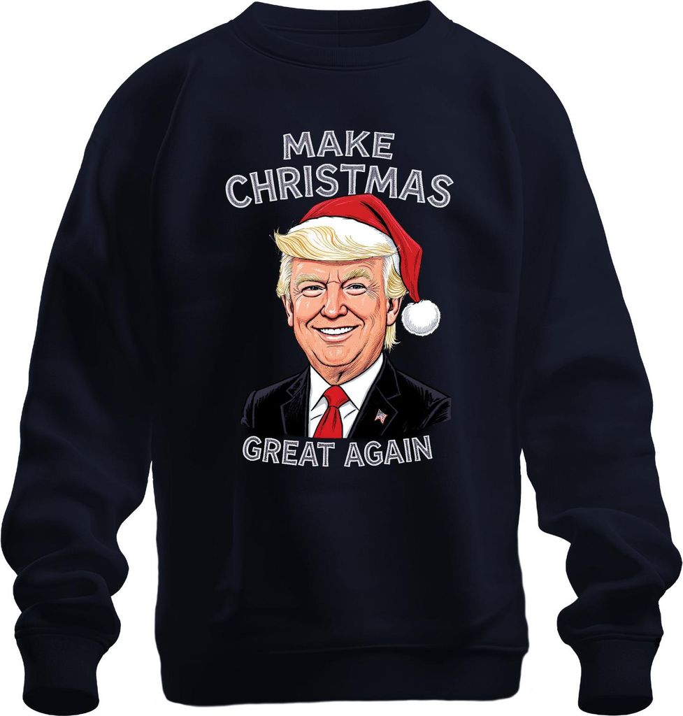 MAKE CHRISTMAS GREAT AGAIN Weihnachten Karikatur Patriotisch USA Uni Sweatshirt Pullover, Navy, M