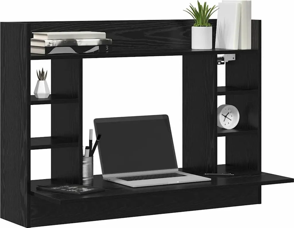 SYFAX™ Scrivania a parete con lo scaffale Rovere nero 105 x 48 x 75 cm - 2